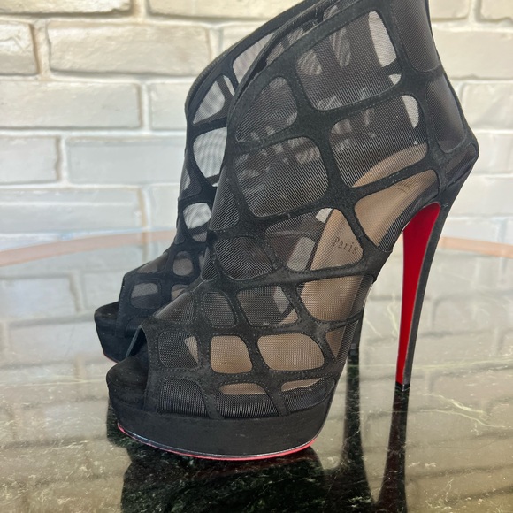Christian Louboutin Mesh & Suede Platform Booties - Picture 7 of 10